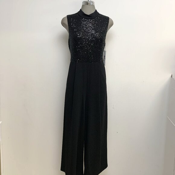 NEW Calvin Klein Elegant Jumpsuit Black Sequined Top Formal Party Romper - Picture 2 of 6